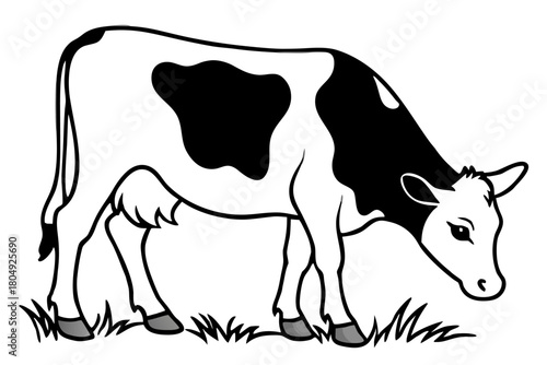 Black and white cartoon vector silhouette illustration of a cute dairy farm animal cow