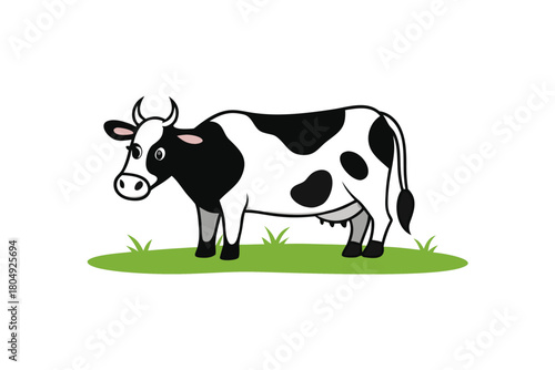 Cute cartoon cattle mammal illustration on the grass meadow for farm dairy agriculture