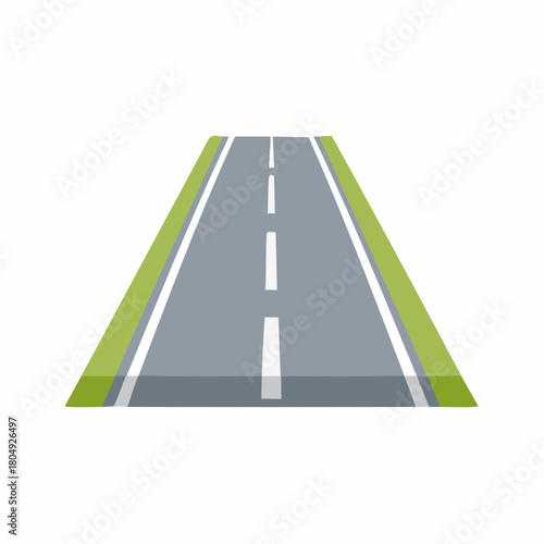 Empty straight road with green grass verges receding into the distance simple graphic