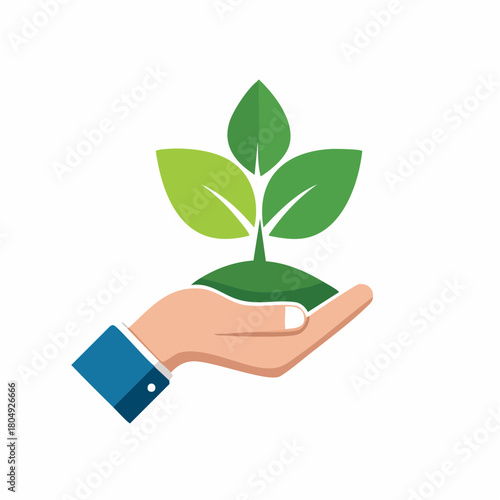 Hand Holding Seedling Plant Promoting Sustainable Growth and Environmental Conservation
