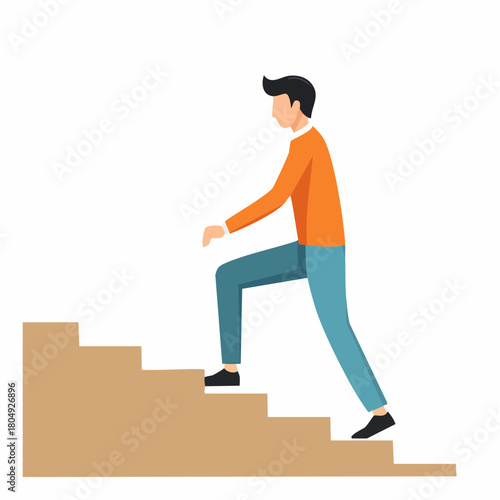 Man climbing stairs upward journey illustration symbolizing progress success and career growth