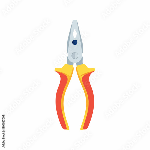 Vector illustration of insulated combination pliers featuring red and yellow handles for electrical work and repairs.