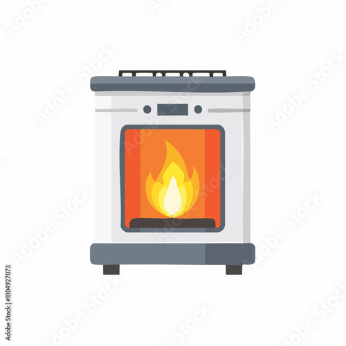 Stylized illustration of a freestanding stove with a bright flame