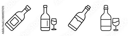 Outline wine bottles and glasses vector illustration for wine tasting event design and logo ideas