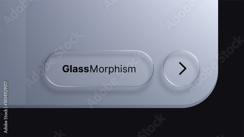Liquid glass blur effect on a button with text and an arrow. Glassmorphism user interface design concept for modern web and app development.