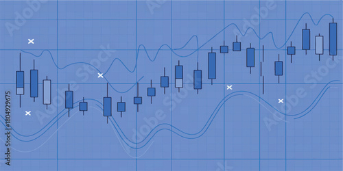Blue Grid Candlestick Chart Background: Financial Trading, Stock Market Volatility, and Investment Analysis Data Template