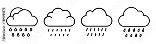 Illustration of weather forecast with clouds and rain drops for graphic design projects and art
