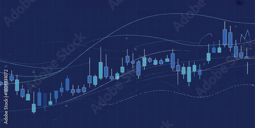  Dark Blue Financial Candlestick Chart Background: Stock Market, Forex Trading Data, and Business Investment Analysis Template