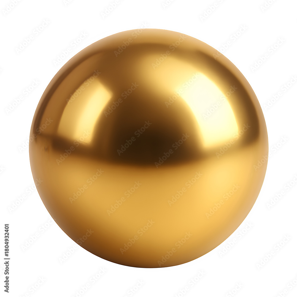Obraz premium A shiny 3D golden sphere illustration with reflection, isolated on a white background, perfect for a round web icon or symbol design