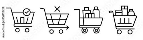 Shopping cart icon set vector illustration for online store and supermarket retail business design