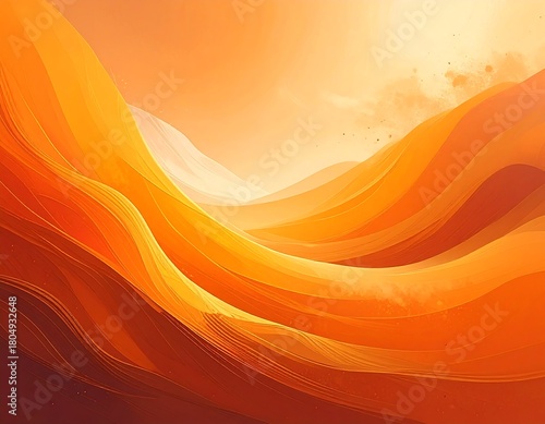 Fototapeta Naklejka Na Ścianę i Meble -  An abstract, warm-toned illustration, featuring undulating layers of orange hues, reminiscent of desert dunes or flowing energy