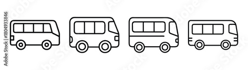 Outline drawing of multiple black and white buses for transportation and vehicle design projects
