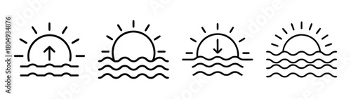 Sunset sunrise over ocean sea waves vector illustration drawing graphic design nature landscape horizon