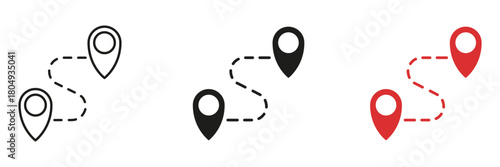 Waypoint Route with Circular Marker Line and Solid Icon Set. Journey Direction and Targeted Path Navigation Symbol Collection. Isolated Vector Illustration.