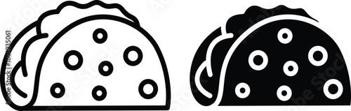 Delicious Hard Shell Taco With Meat And Toppings Mexican Food Vector Silhouette and Pictogram..eps