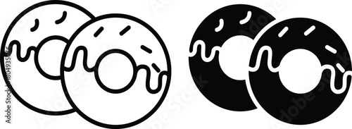 Delicious Glazed Frosted Donuts With Sprinkles Sweet Baked Treat Vector Silhouette and Pictogram..eps