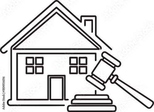 House Auction Outline Icon Real Estate Legal Process.
