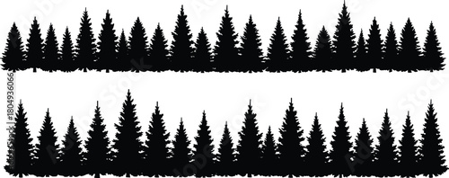 PrintConifer tree silhouette rows, black forest vector, pine tree pattern, nature design, minimal landscape graphic, evergreen illustration, outdoor icon