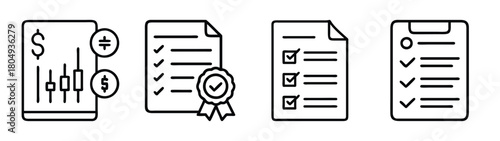 Investment analysis and financial report with checklist and mobile app presentation data chart