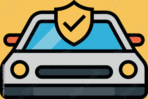 A stylized car with a shield and checkmark icon symbolizing protection and insurance coverage.