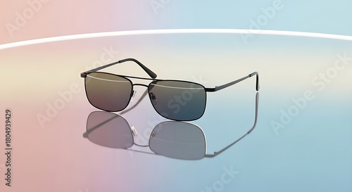Stylish Sunglasses Modern Design and Reflection on a Gradient Background - Fashion Accessory