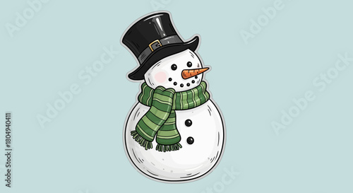 Whimsical snowman with a top hat and green scarf for holiday cheer, bring the magic of winter to your creative projects with this adorable design