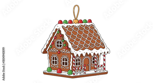 Delightful gingerbread house ornament with festive candy decorations, perfect for charming holiday crafting and seasonal decor projects.