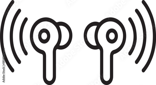 Wireless earbuds emitting sound waves audio technology