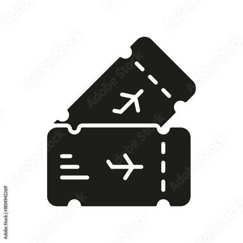 Airplane Tickets Solid Icon. Travel Booking, Flight Reservation, And Airline Ticketing Silhouette Symbol. Aviation Journey Planning. Isolated Vector Illustration