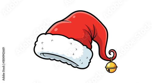 Festive Santa hat with fluffy trim and a golden jingle bell, perfect for holiday celebrations and winter marketing campaigns.