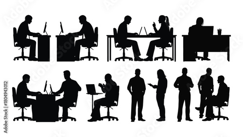 Business people working silhouettes isolated on white background, Vector