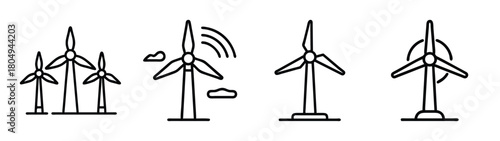 Illustration of wind turbines for renewable energy generation and sustainable power resources concept design