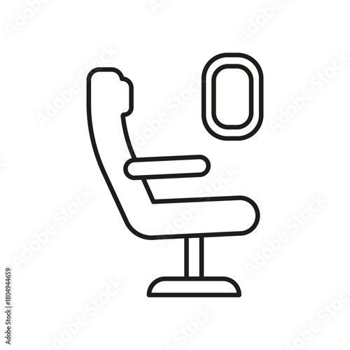 Airplane Seat With Window Line Icon. In-Flight Comfort, Travel Experience, And Passenger Seating Outline Symbol. Aviation Journey Essentials. Editable Stroke. Isolated Vector Illustration