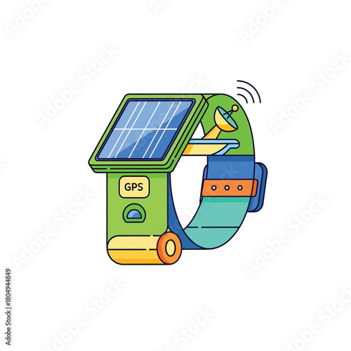 Sustainable Energy Icon Collection Modern Smartwatch with Solar Panel and GPS for Eco-Friendly Tracking