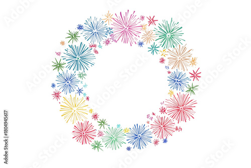 Colorful Floral Wreath Illustration with Delicate Watercolor Style Flowers Against a Transparent Backdrop