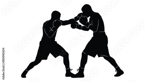 Boxing match silhouette isolated on white background, Vector