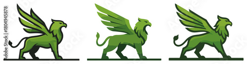 Winged lion griffin walking set – heraldic mythical creature icon