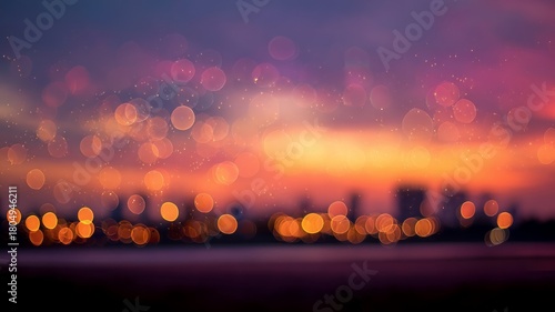 Dreamy sunset sky with bokeh effect. AI image