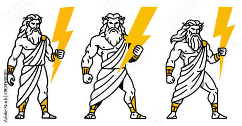 Mighty Zeus holding lightning bolts – Greek mythology thunder god character illustration