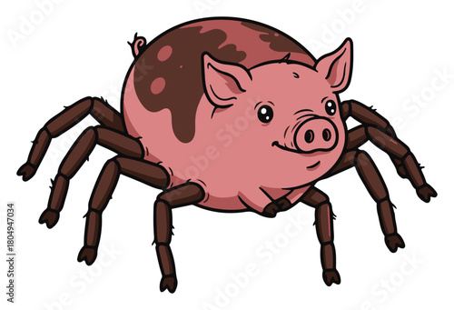 Funny cartoon spider pig hybrid animal vector character illustration