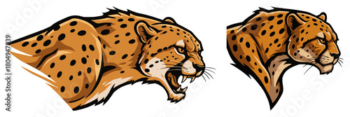 Fierce cheetah heads roaring aggressive sports mascot logo set