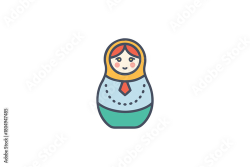 Adorable Matryoshka Doll Icon with Traditional Russian Design and Bright Colors for Culture Travel and Souvenir Concepts
