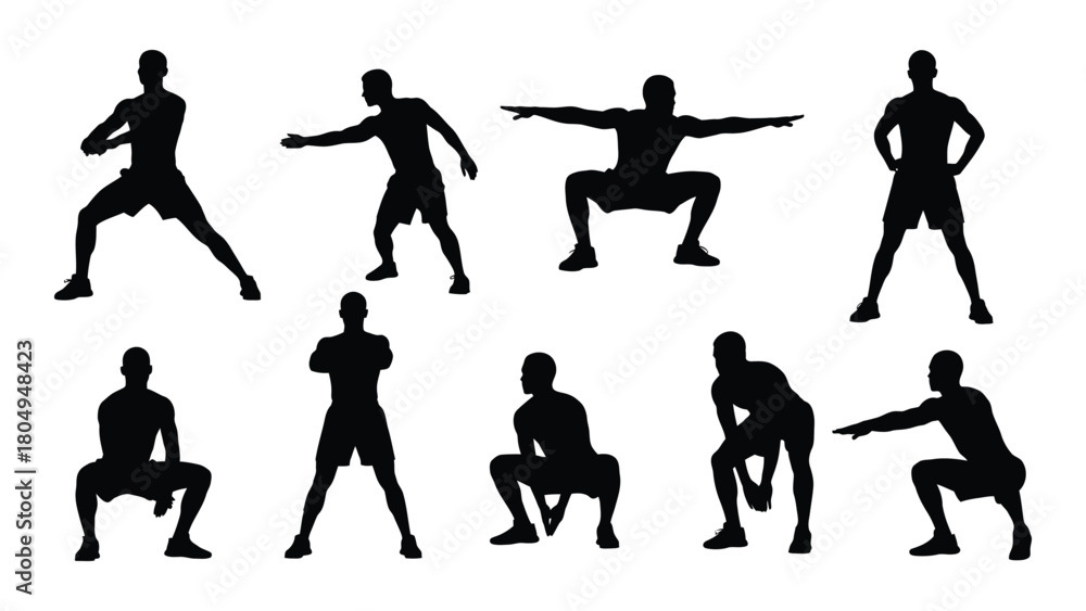 Naklejka premium Dynamic male workout silhouettes isolated on white background, Vector