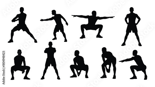 Dynamic male workout silhouettes isolated on white background, Vector
