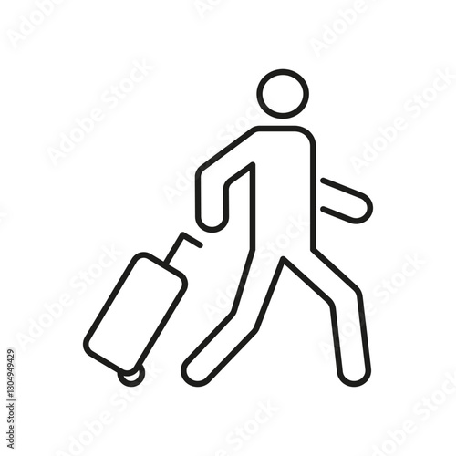 Traveler With Suitcase Line Icon. Travel, Tourism, And Journey Outline Symbol. Vacation, Business Trip, And Adventure Representation. Editable Stroke. Isolated Vector Illustration
