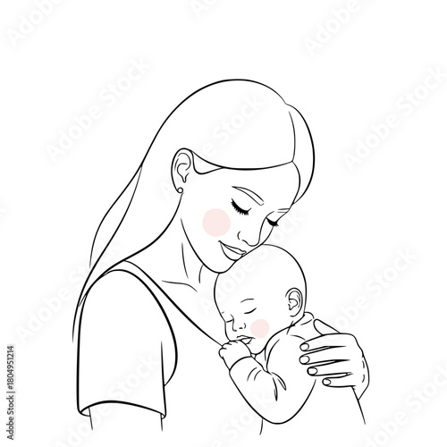 Mother holding sleeping baby with affectionate expression at home  