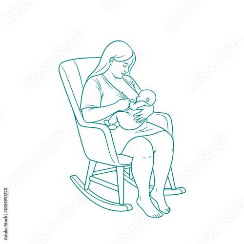 Mother breastfeeding baby while sitting in rocking chair at home  