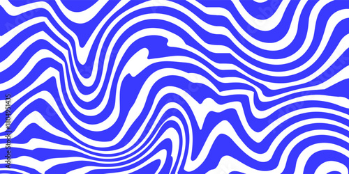 Blue wavy lines abstract background. Trendy psychedelic retro style backdrop. Waves, swirl and twirl pattern. Twisted distorted vector texture. Y2k aesthetic design