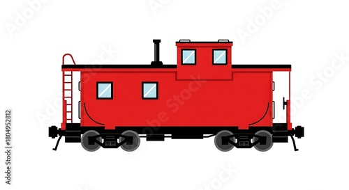 Classic red caboose isolated on a white background illustration
