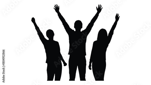 Three people celebrating silhouette isolated on white background, Vector